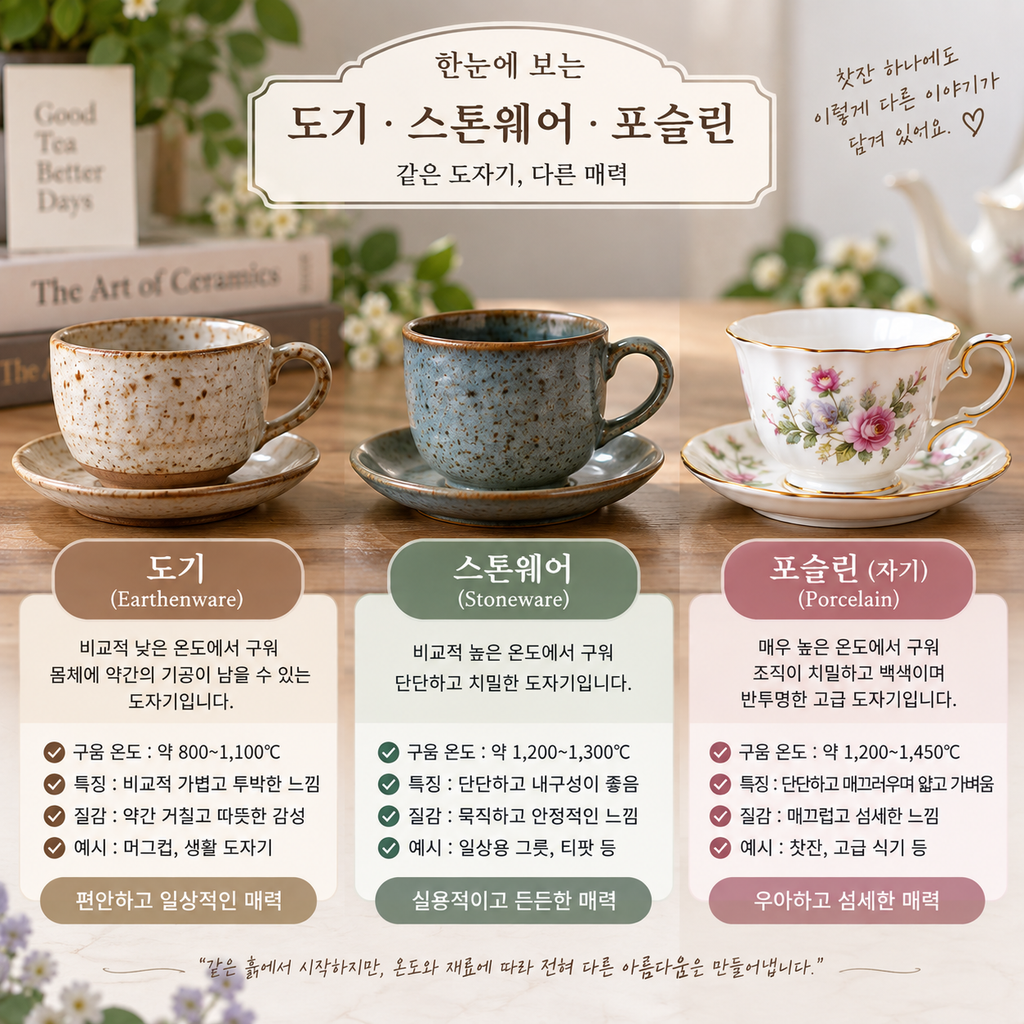 도기.스톤웨어.포슬린 비교