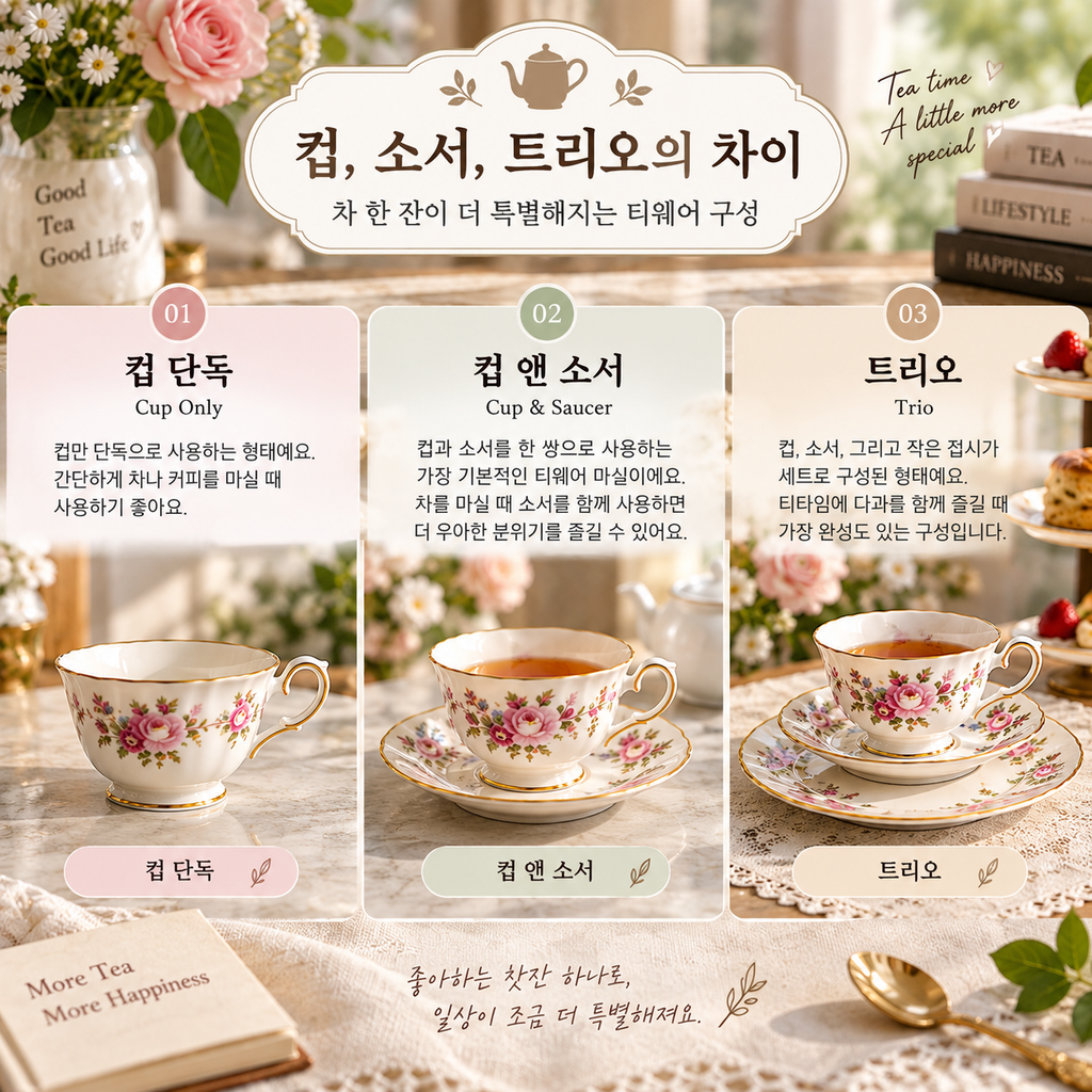 컵, 소서, 트리오의 차이