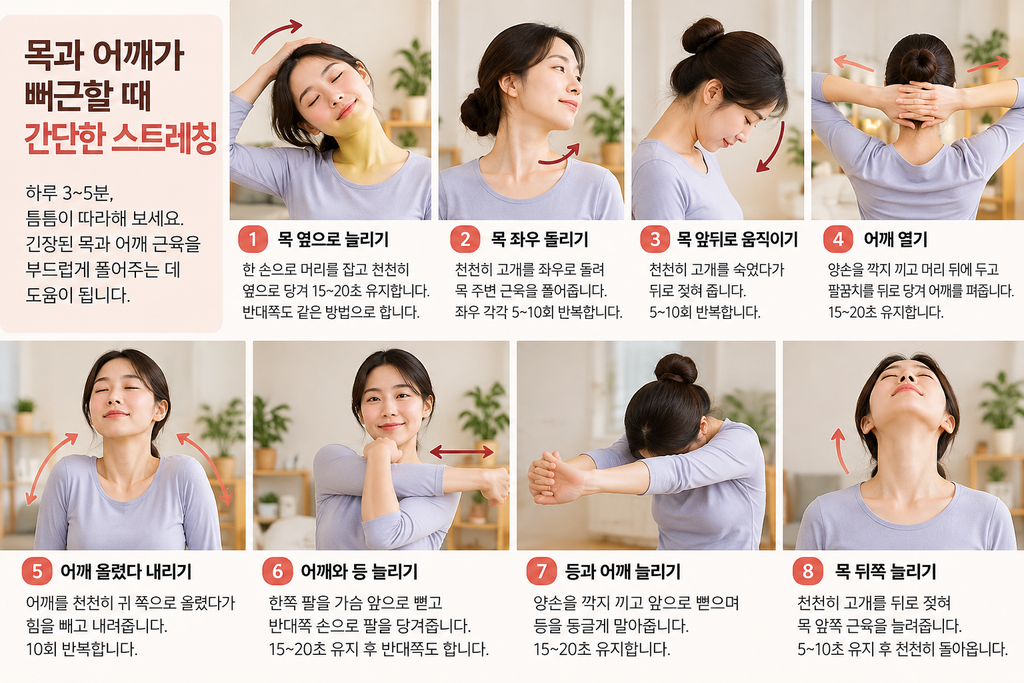 목과 어깨 스트레칭 8가지